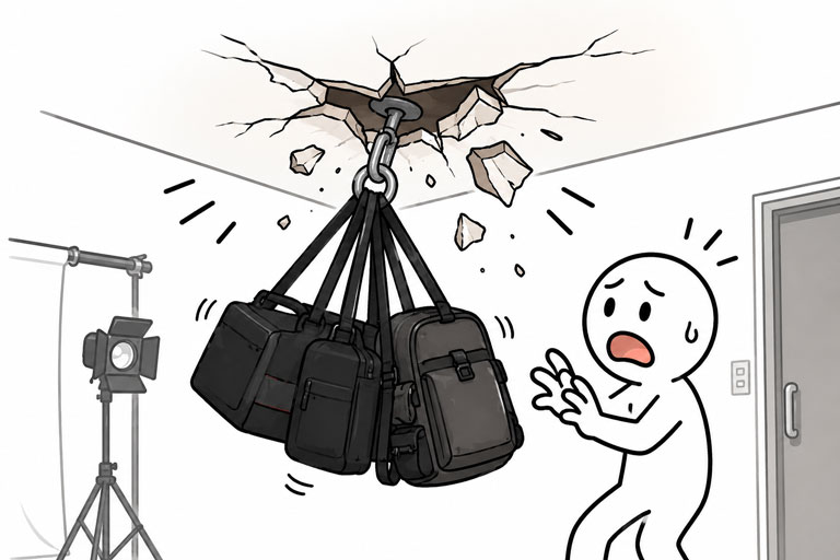 天井フックには重い物を吊り下げないでください。